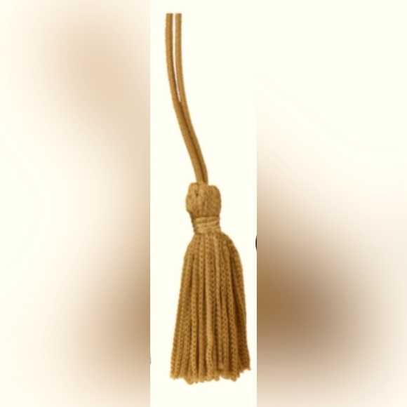 Tassels in Old Gold color. 8” Elastic loop with 2in rayon tassels. 25 in a pack. - Picture 1 of 2